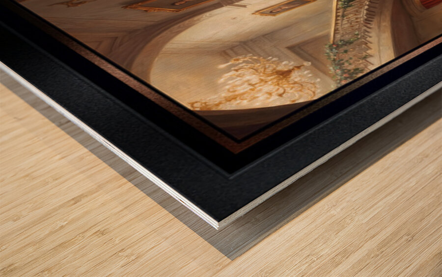 Portrait Of Anya Radu By The Grand Staircase Mesmerizing AI Concept Art by Xzendor7 Wood print