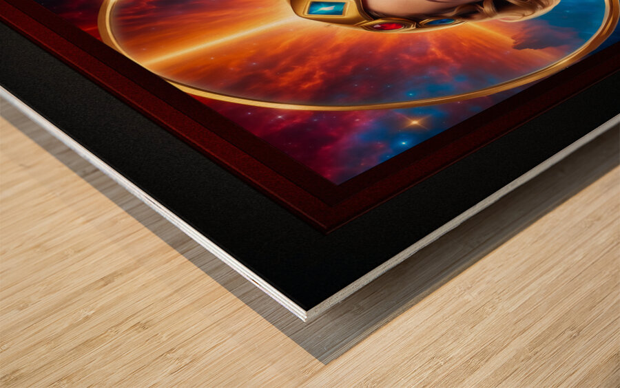 Her Cosmic Halo Pin Up Girl Poster Art Captivating AI Concept Art Portrait by Xzendor7 Wood print