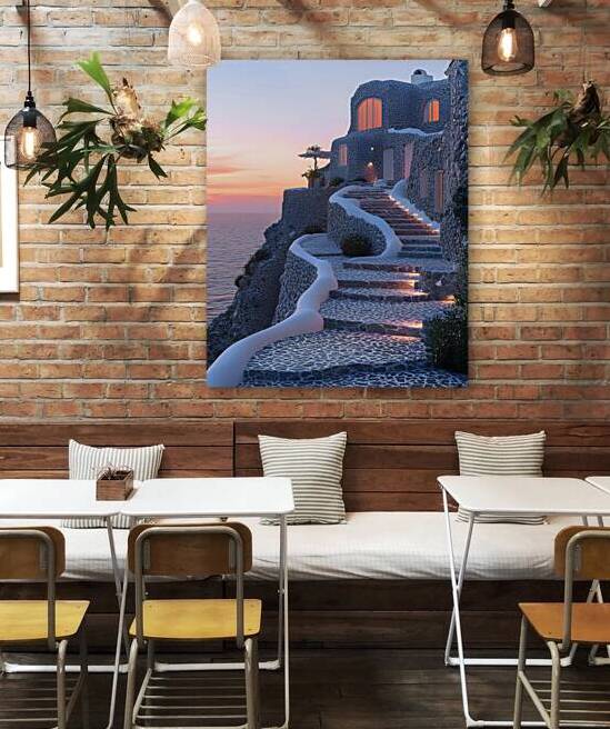 Beautiful Vintage Modern White Oil Painting of Santorini by De Von S21