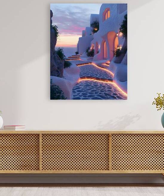Vintage Modern White Oil Painting of Santorini  by De Von S21