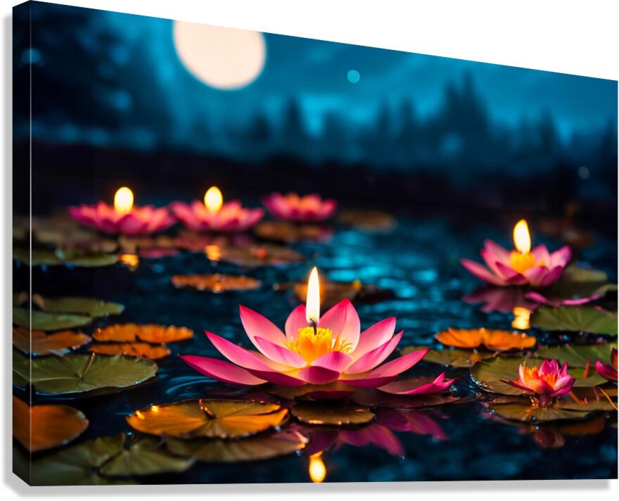 Lotus Flower Moonlight  Canvas Print