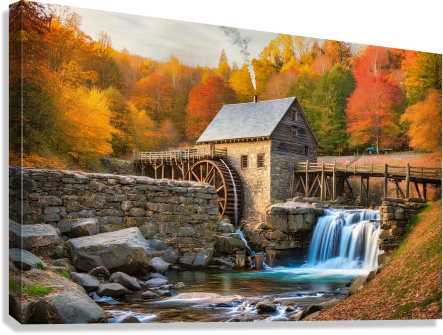Old Mill Stream in the Fall Canvas Print