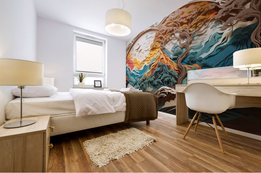 Orange Mountain Scene Mural print