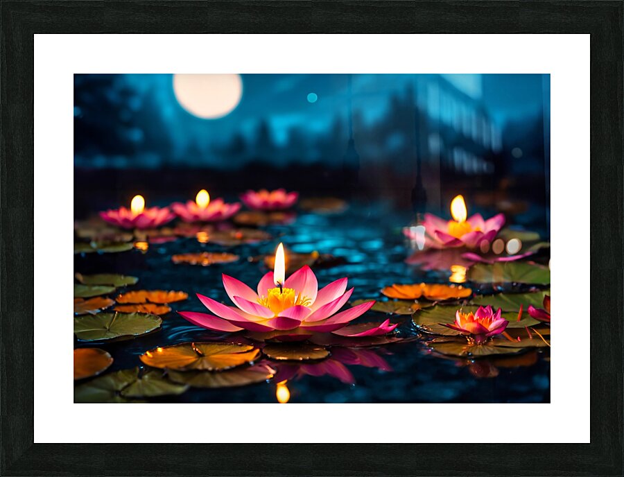 Lotus Flower Moonlight  Picture Frame print