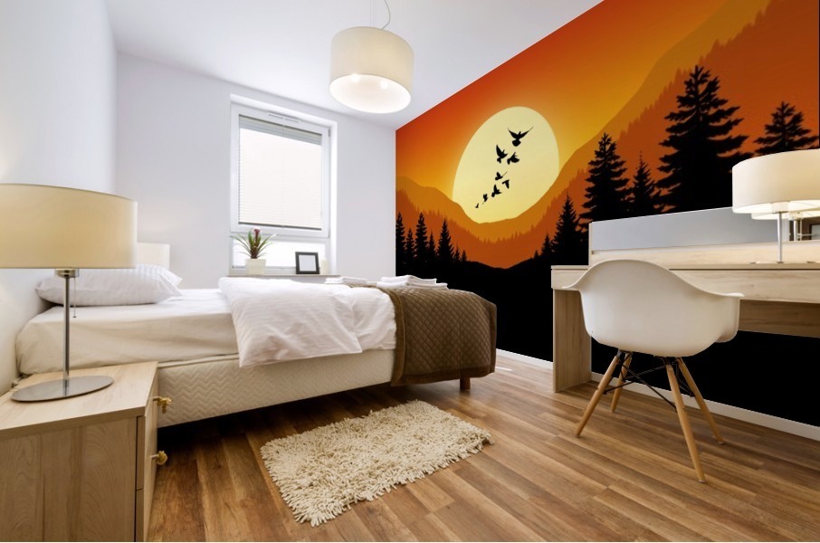 Flat Landscape Bird Fly Mural print