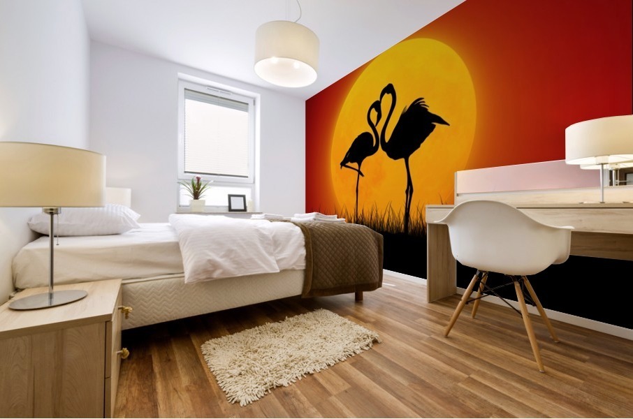 Flat Landscape Flamingo Mural print