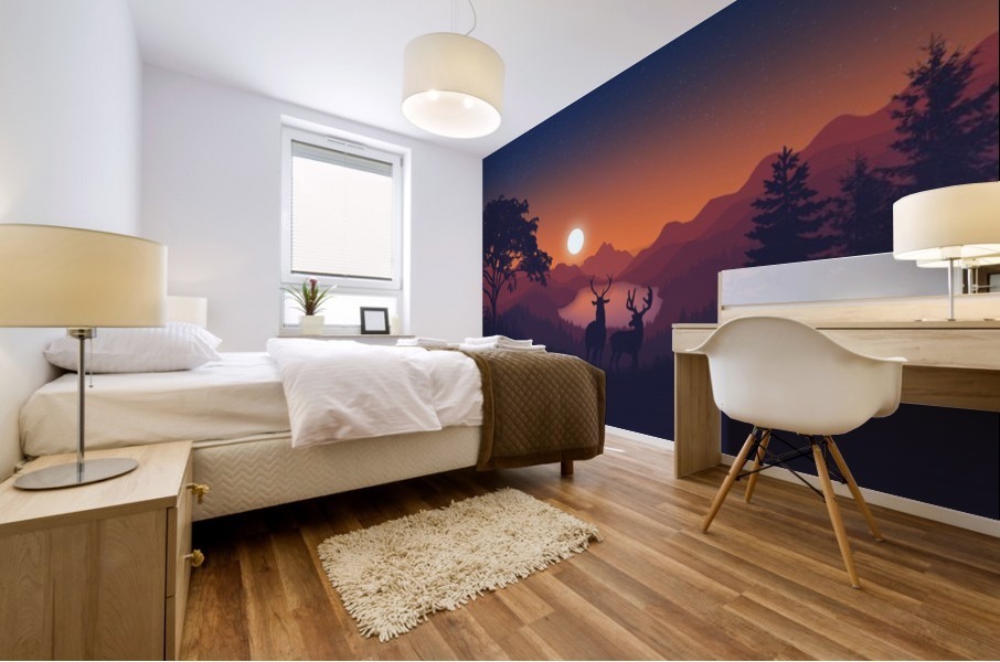 Flat Landscape Deer Mural print