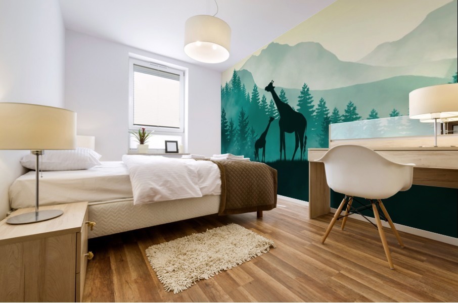 Flat Landscape Giraffe Mural print
