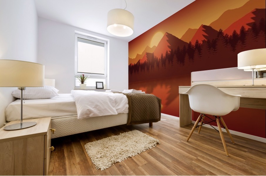 Flat Landscape Sunset Mural print