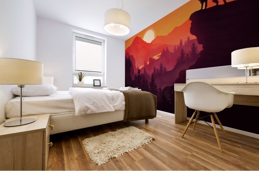 Flat Landscape Wolf Mural print