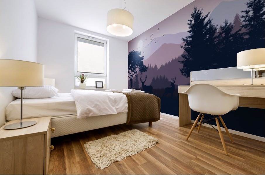Flat Landscape 2 Deer Mural print