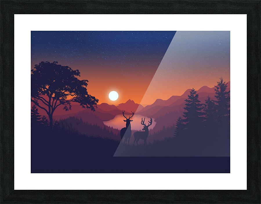 Flat Landscape Deer Picture Frame print