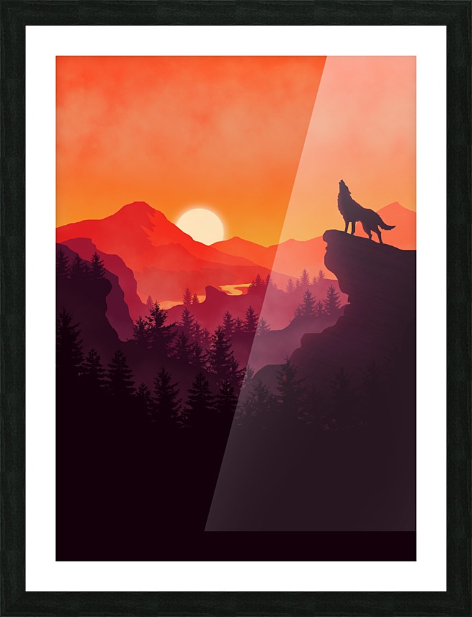 Flat Landscape Wolf Picture Frame print