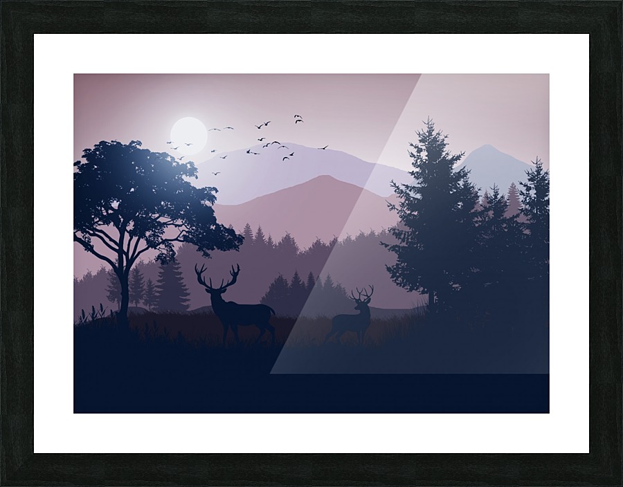 Flat Landscape 2 Deer Picture Frame print