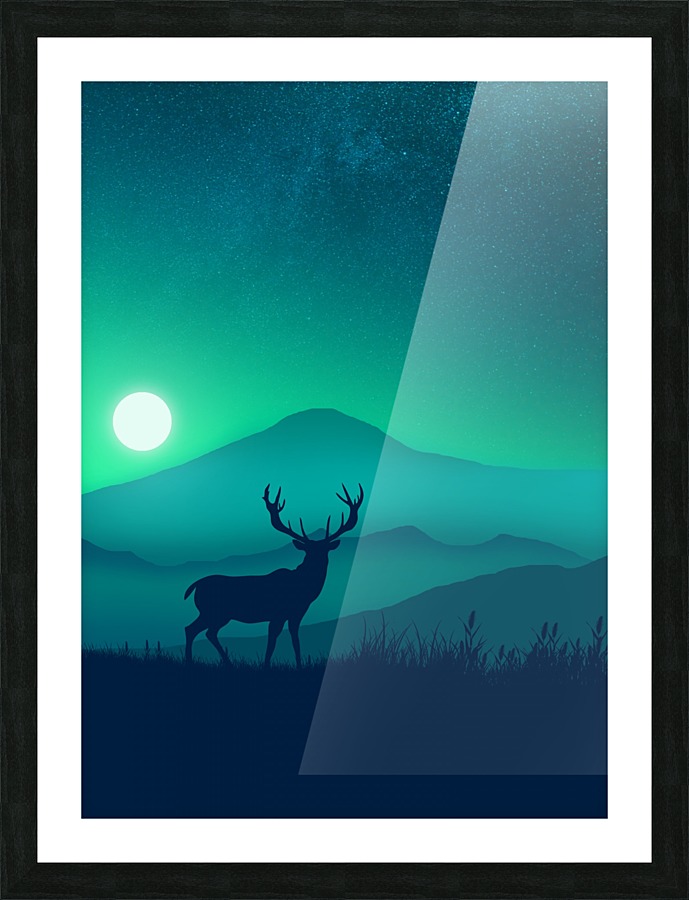 Flat Landscape Deer 2 Picture Frame print