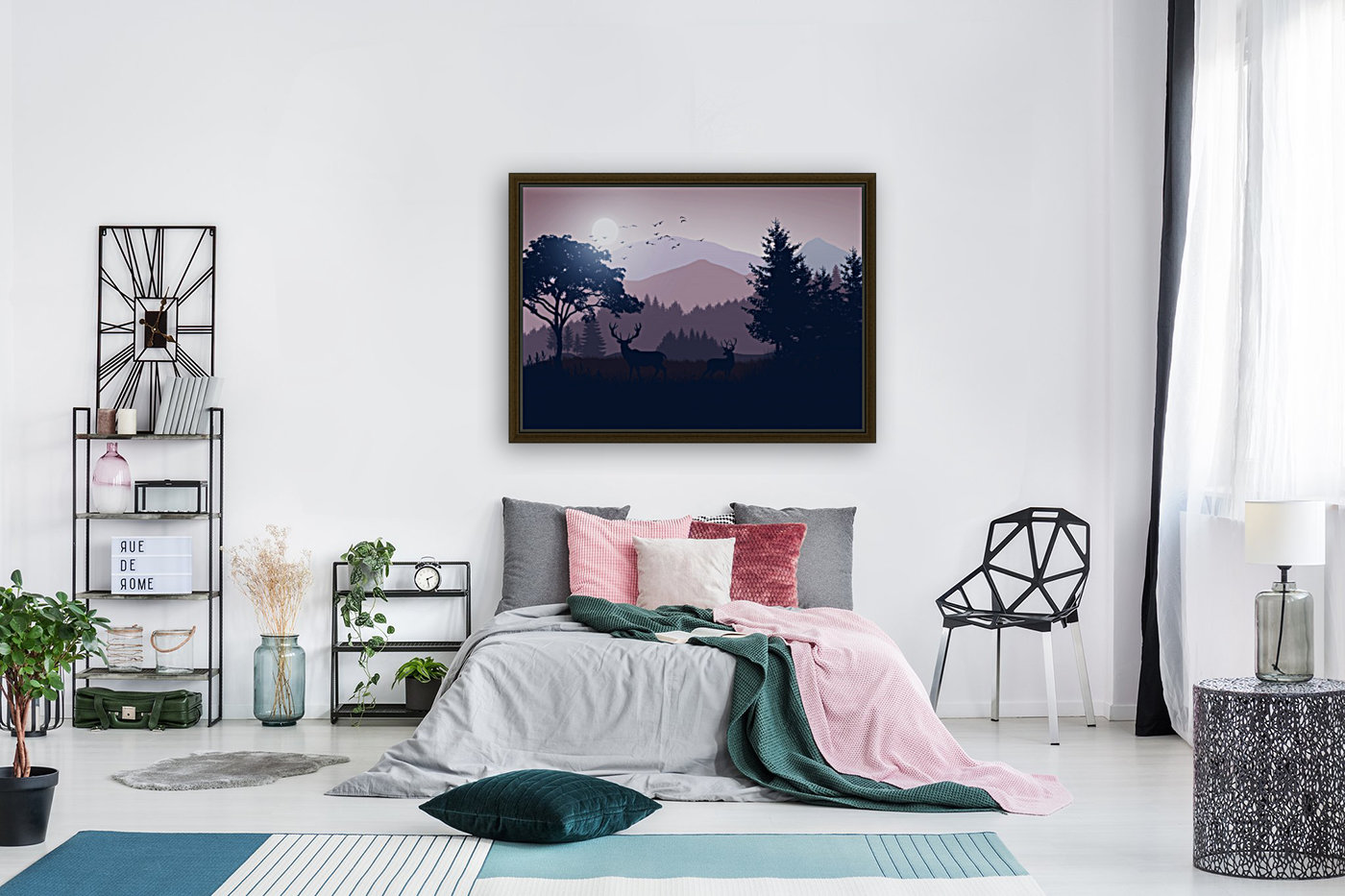 Flat Landscape 2 Deer Reproduction