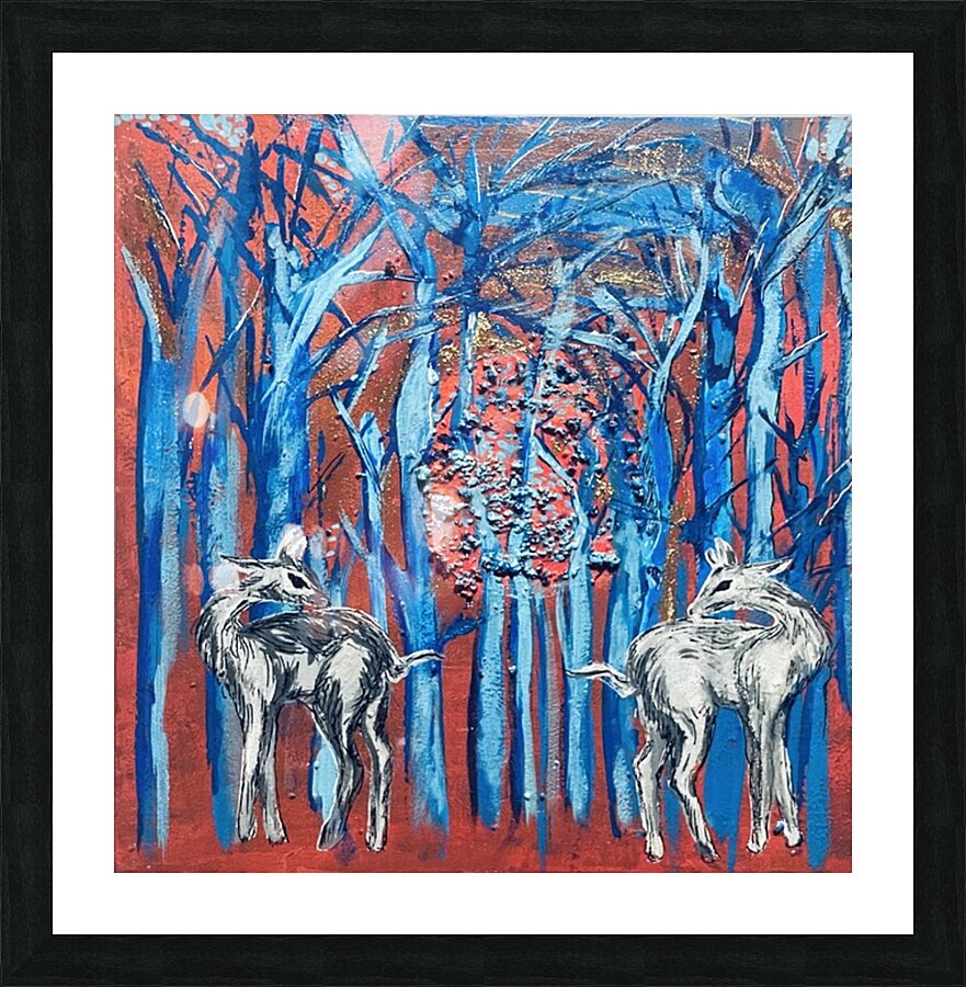 Marina Ocampo  - Sacred Deers : Mix media : 8 x 8 . Picture Frame Printing