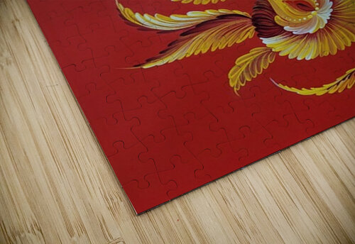 Tetyana Nechyporenko ArtKvitka  -  Crimson Sky  - Petrykivka Style  - Acrylic - 12 x 16  Global Art League puzzle