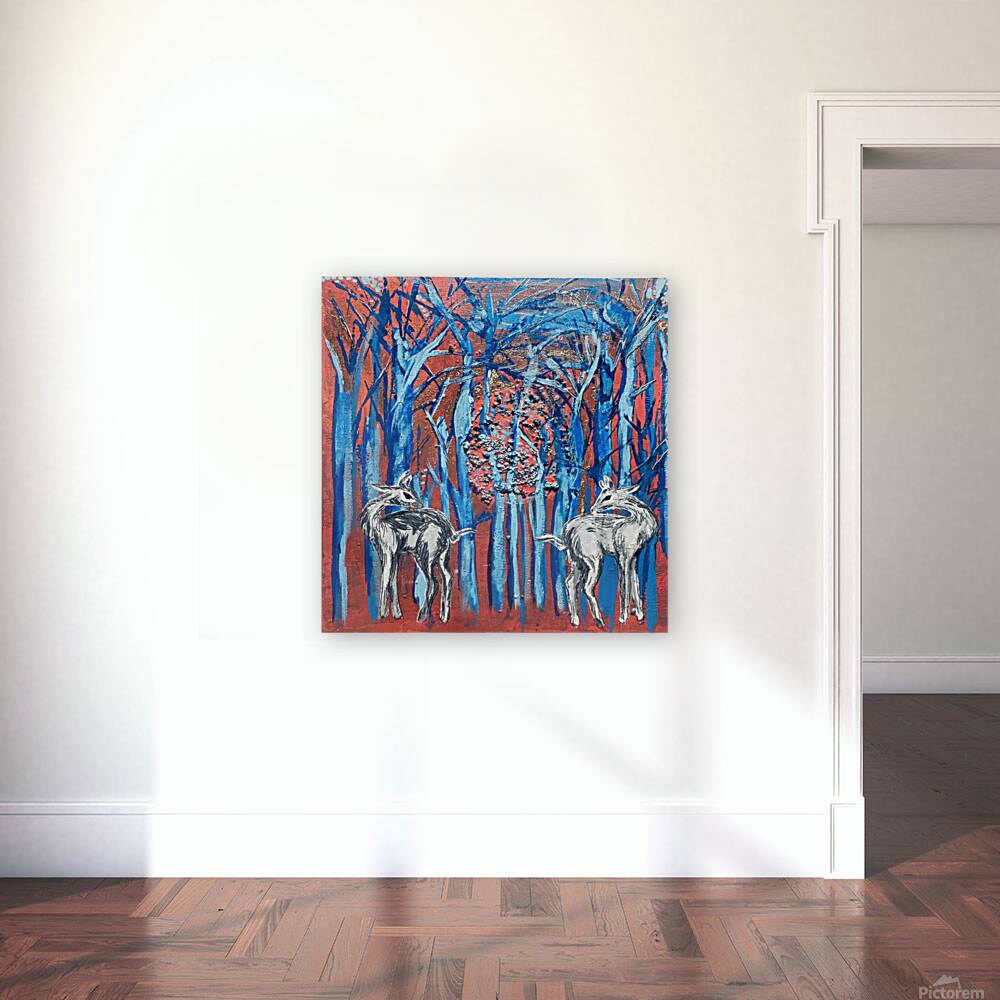Marina Ocampo  - Sacred Deers : Mix media : 8 x 8 . Reproduction