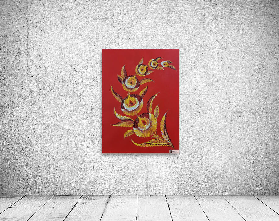 Tetyana Nechyporenko ArtKvitka  -  Crimson Sky  - Petrykivka Style  - Acrylic - 12 x 16  Wall Preview