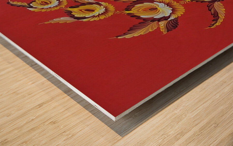 Tetyana Nechyporenko ArtKvitka  -  Crimson Sky  - Petrykivka Style  - Acrylic - 12 x 16  Wood print