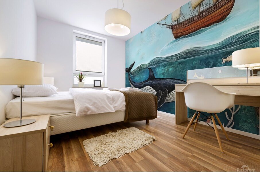 ship whale ocean sea nature Mural print