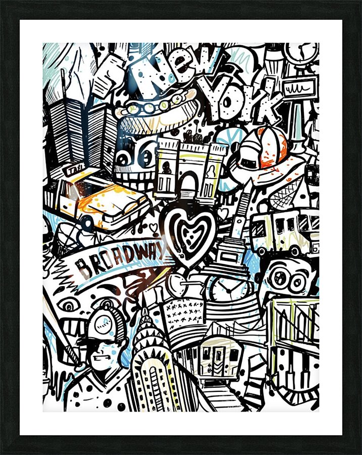 Doodle new york city nyc Picture Frame print