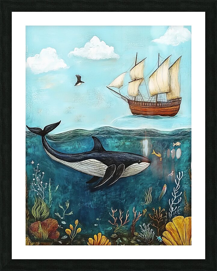 ship whale ocean sea nature Picture Frame print