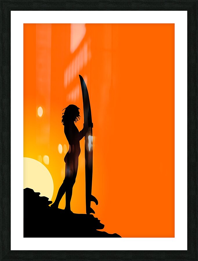 surfer sunset silhouette girl Picture Frame print