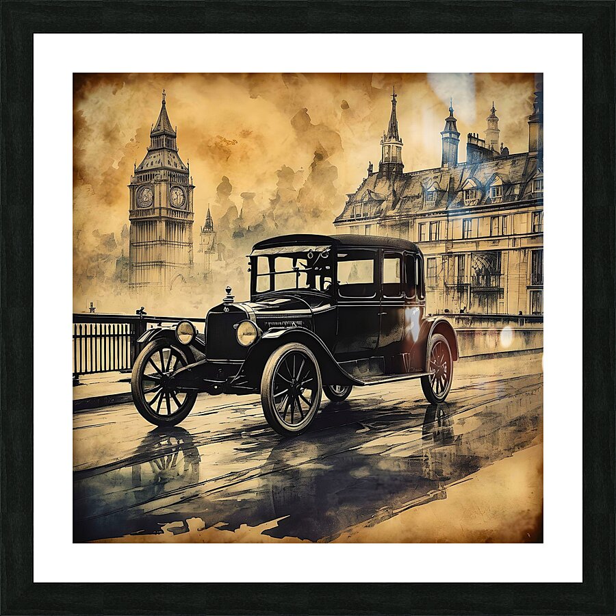 taxi cab vintage retro car london Picture Frame print