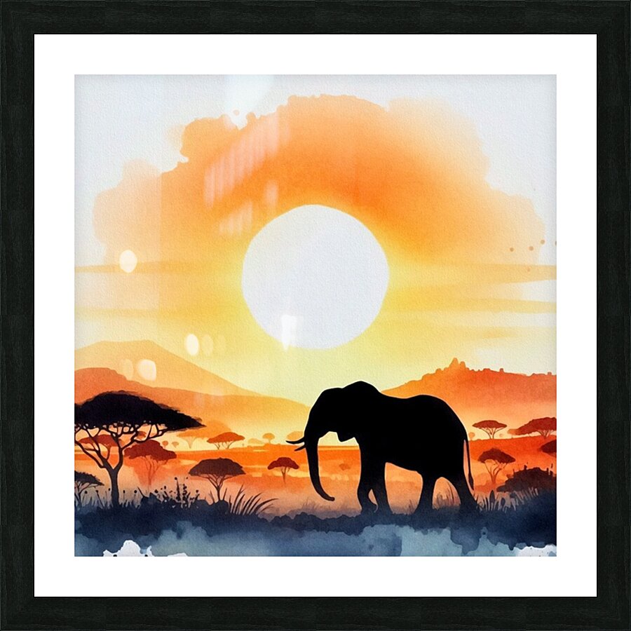 elephant sunset nature Picture Frame print