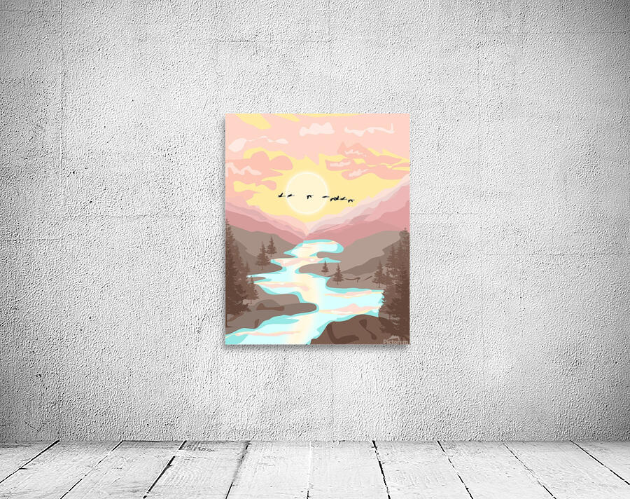 nature mountain birds river sunset Wall Preview