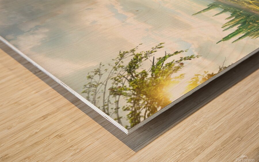 Nature drawing fantasy flower green waterfall Wood print