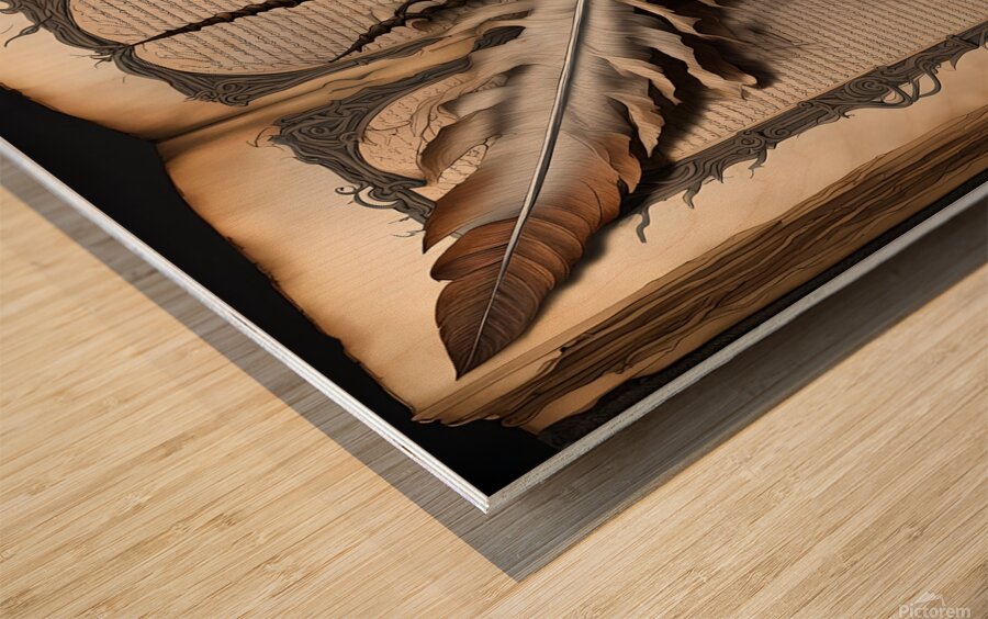 book quill feather Wood print