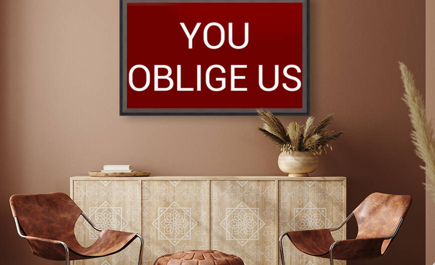 YOU OBLIGE US blood red by Lenie Blue by Lenie Blue