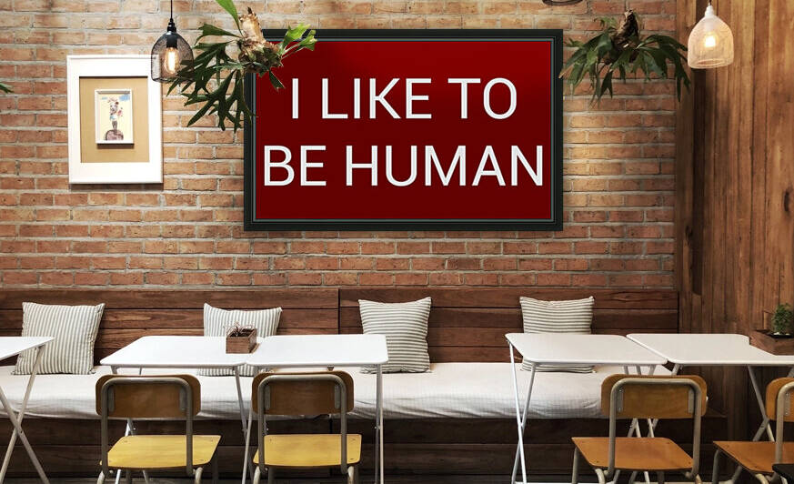 I LIKE TO BE HUMAN blood red by Lenie Blue by Lenie Blue