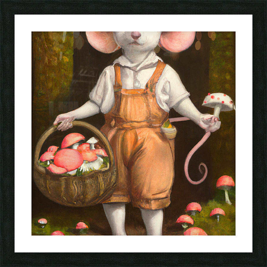Mouse Gathering Mushrooms Picture Frame print