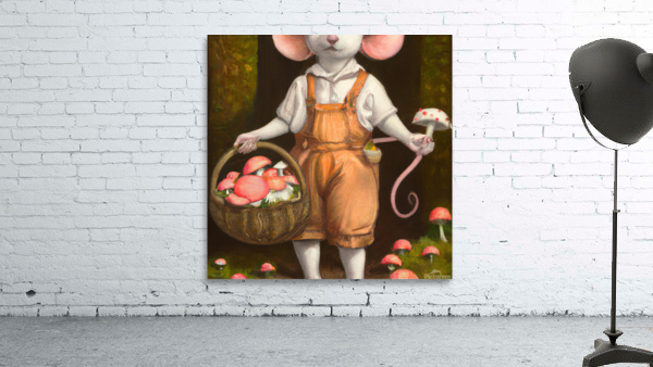 Mouse Gathering Mushrooms Wall Preview