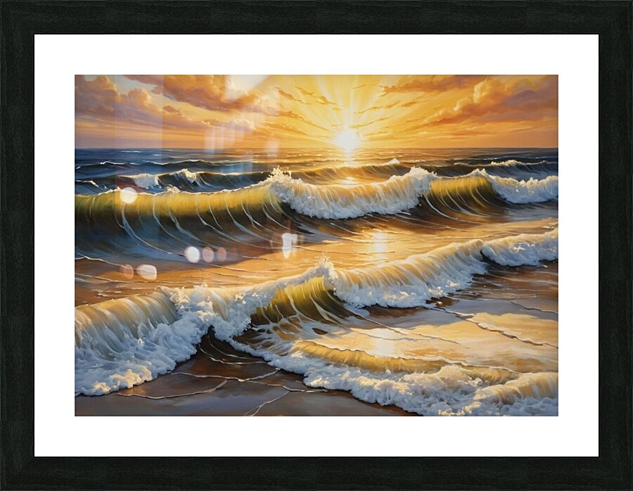 golden waves at sunset Picture Frame print