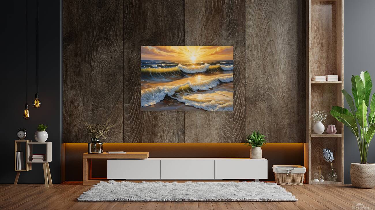 golden waves at sunset Reproduction