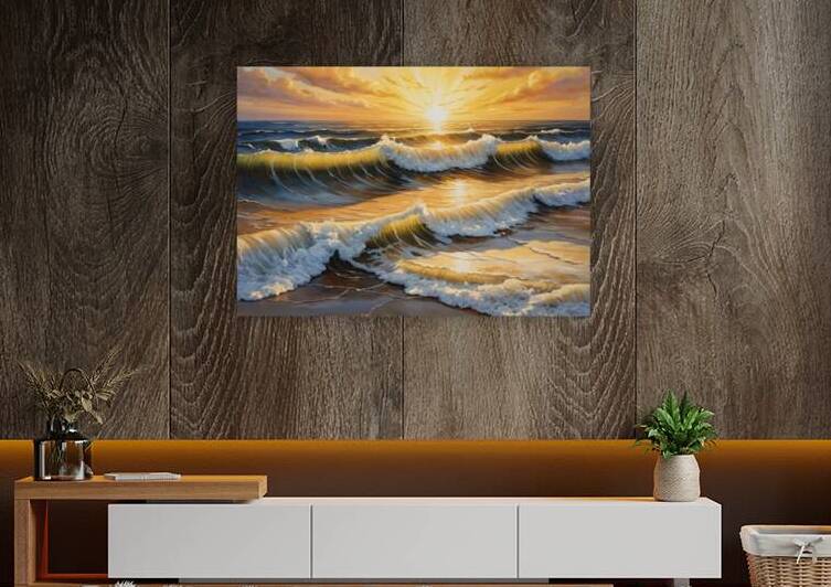 golden waves at sunset Reproduction