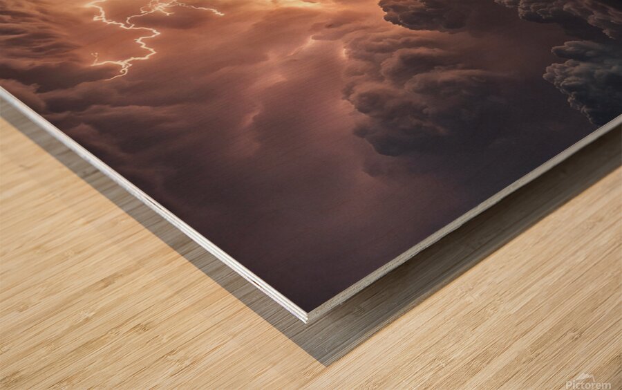 Sky. Dance of lightning and fire. Wood print