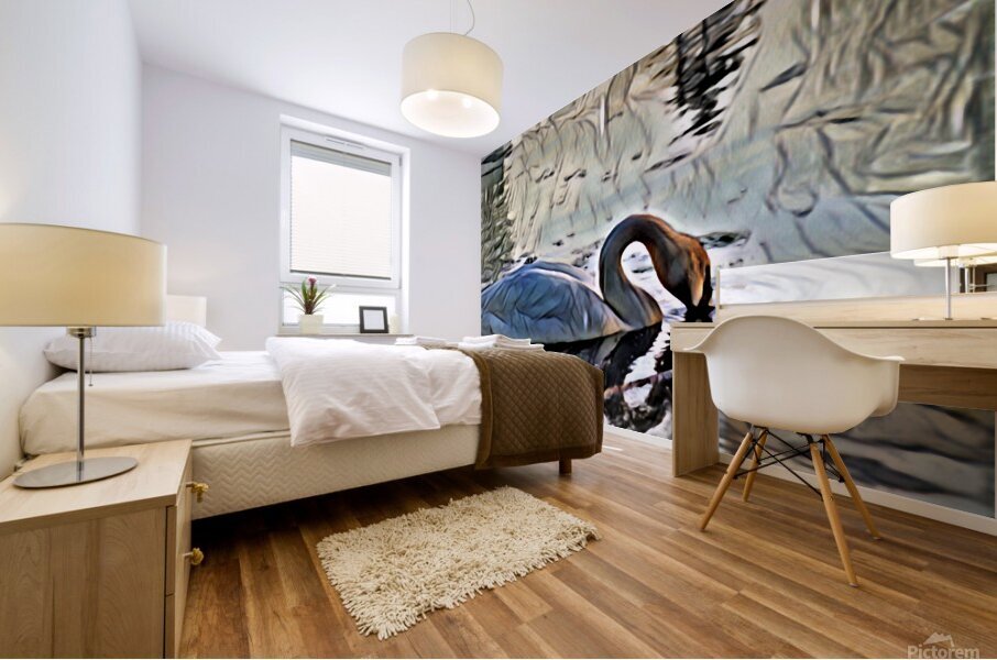 Swan on lake in the morning Mural print