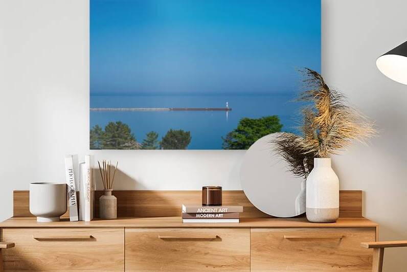 Tranquil View of Petoskey Marina Entrance with Lighthouse by Ken Desloover