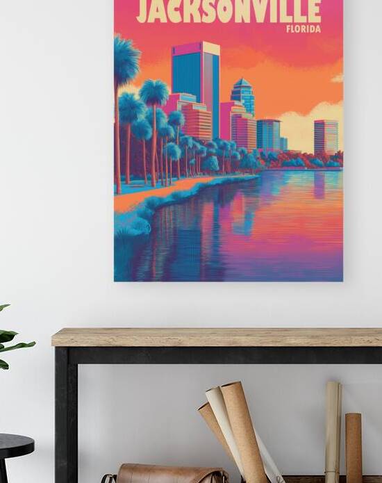 Jacksonville Florida Vintage Travel Poster – Retro Cityscape & Palm Tree Art by Wild River