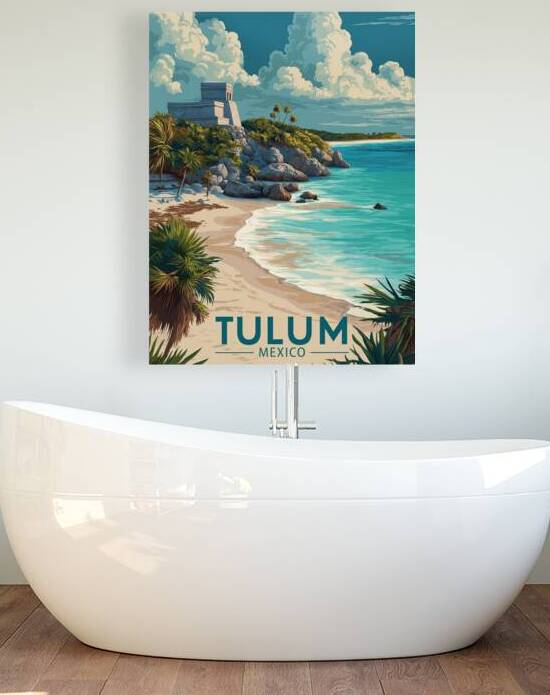 Vintage Tulum Mexico Poster: Where Ancient Meets Azure by Wild River