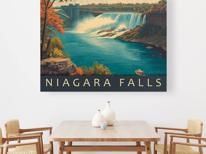 Vintage Niagara Falls Travel Poster | Retro Scenic Waterfall & Sunset Art by Wild River