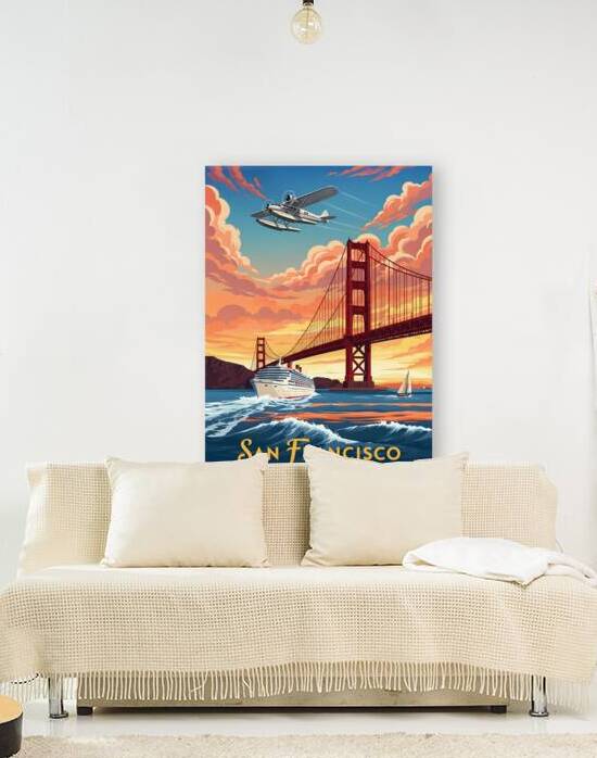 Vintage San Francisco Skyline at Sunset with Airp by Wild River