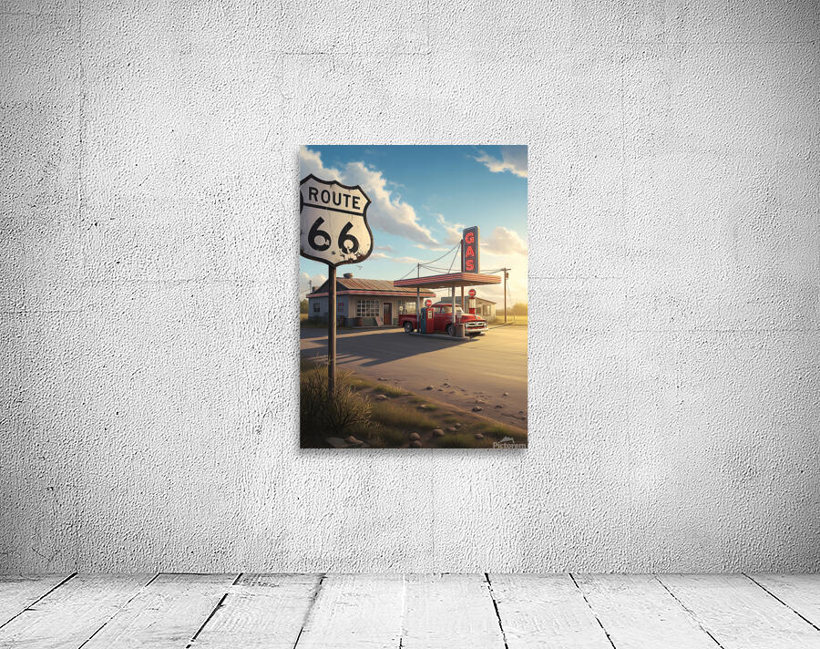 Classic route 66 gas station with vintage truck u by Wild River Wall Art