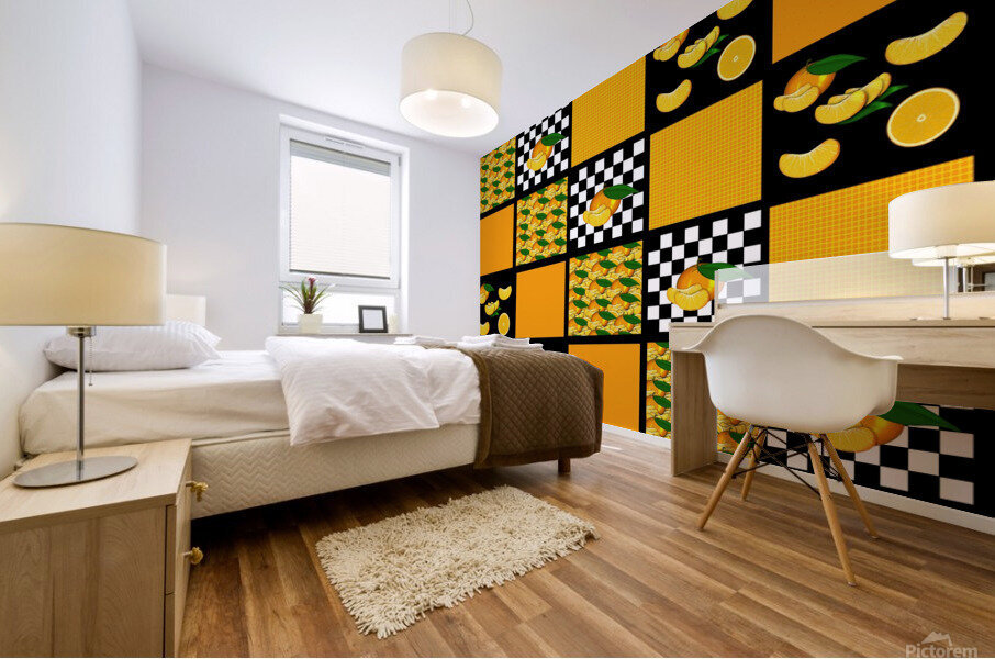 Tangerine and Plaid Patchwork Mural print